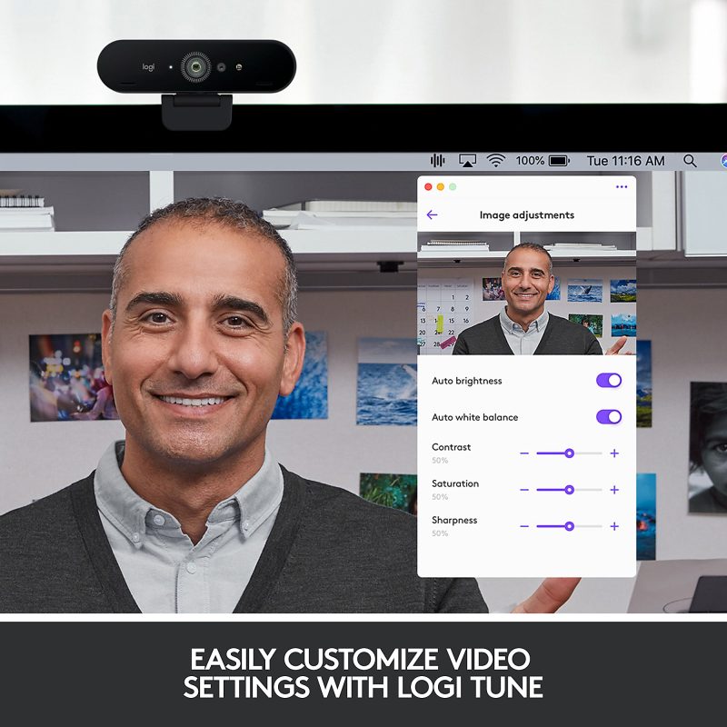 Logitech® 4K Pro Webcam with HDR and Noise-Canceling Mics, Black - Image 8