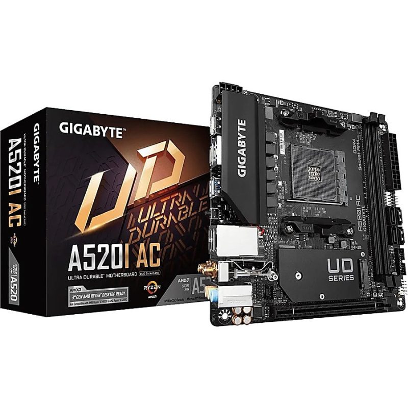 Gigabyte Ultra Durable A520I AC Desktop Motherboard - AMD Chipset - Socket AM4 - Mini ITX - Ryzen 3, Ryzen 5, Ryzen 7, Ryzen 9, Ryzen 3 PRO, Ryzen 5 Pro, Ryzen 7 PRO, Ryzen 9 PRO Processor Supported - 64 GB DDR4 SDRAM Maximum RAM - DIMM, UDIMM - Image 2
