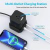 Cube Surge Protector Power Strip with usb ports 10ft extension cord with multiple outlets Black - Space Saving 9 outlet usp power strip: 5 AC Outlets, 3 USB Ports, 1 USB-C Port, Surge Protected, On/Off Switch - Image 2