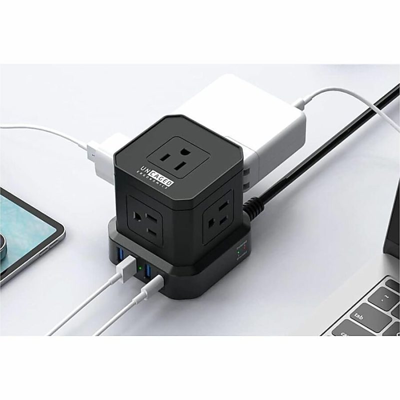 Cube Surge Protector Power Strip with usb ports 10ft extension cord with multiple outlets Black - Space Saving 9 outlet usp power strip: 5 AC Outlets, 3 USB Ports, 1 USB-C Port, Surge Protected, On/Off Switch - Image 3