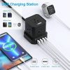 Cube Surge Protector Power Strip with usb ports 10ft extension cord with multiple outlets Black - Space Saving 9 outlet usp power strip: 5 AC Outlets, 3 USB Ports, 1 USB-C Port, Surge Protected, On/Off Switch - Image 9