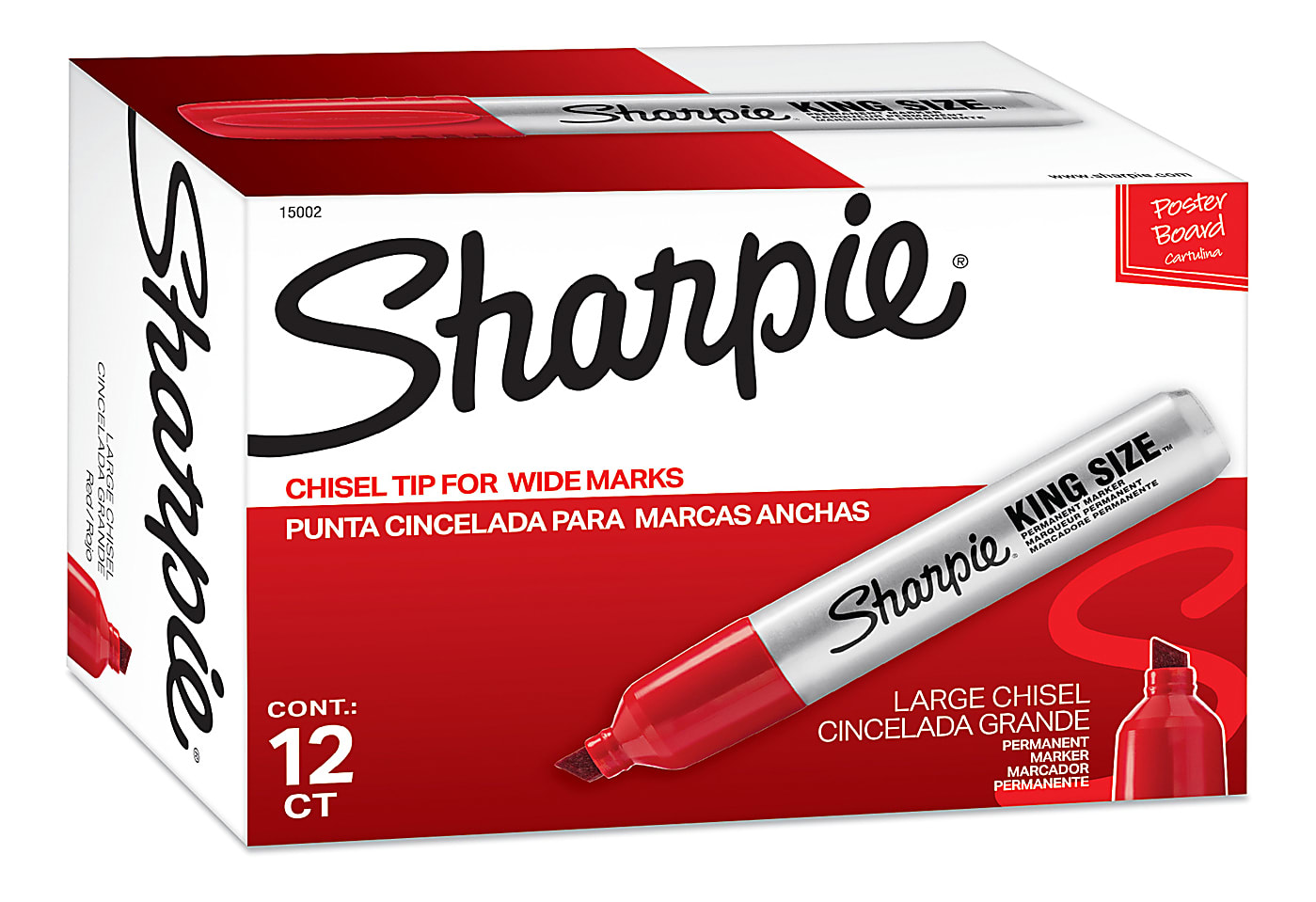 Sharpie® King-Size™ Permanent Markers, Black, Pack Of 12 - Red,12