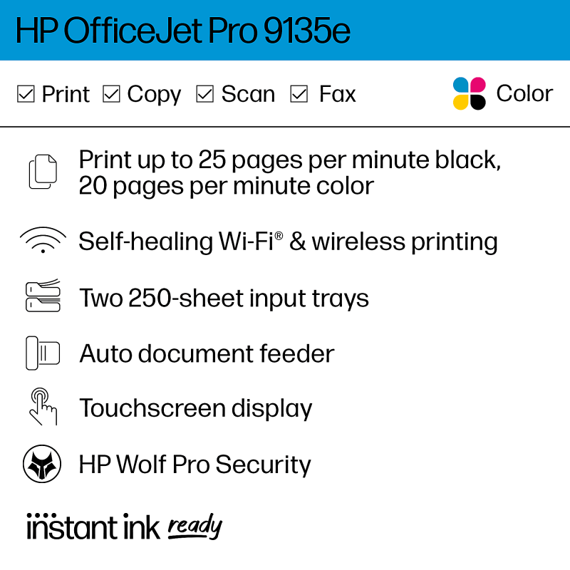 HP OfficeJet Pro 9135e All-in-One Printer with 3 months free instant Ink with HP+ - Image 3