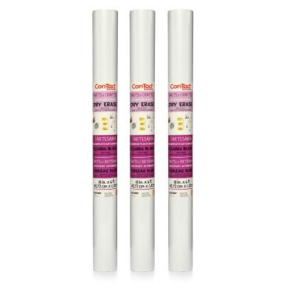 Con-Tact Brand Dry-Erase Adhesive Rolls, 18" x 6', White, Pack Of 3 Rolls