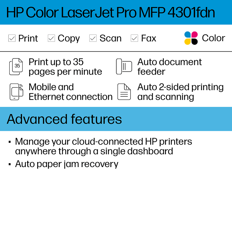 HP LaserJet Pro MFP 4301fdn All-In-One Laser Color Printer (4RA81F) - Image 3
