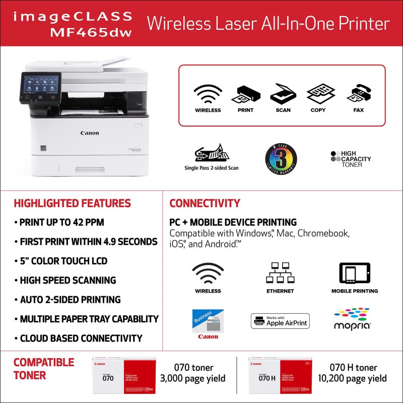Canon imageCLASS MF465dw Wireless Mobile-Ready Duplex Laser All-In-One Monochrome Printer - Image 6
