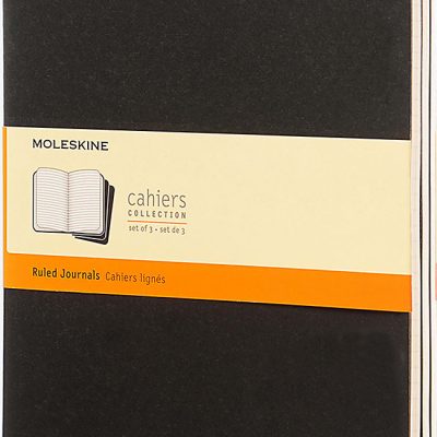 Moleskine Cahier Journals, Extra Large, 7.5" x 10", Ruled, 120 Pages, Black, Set Of 3 Journals
