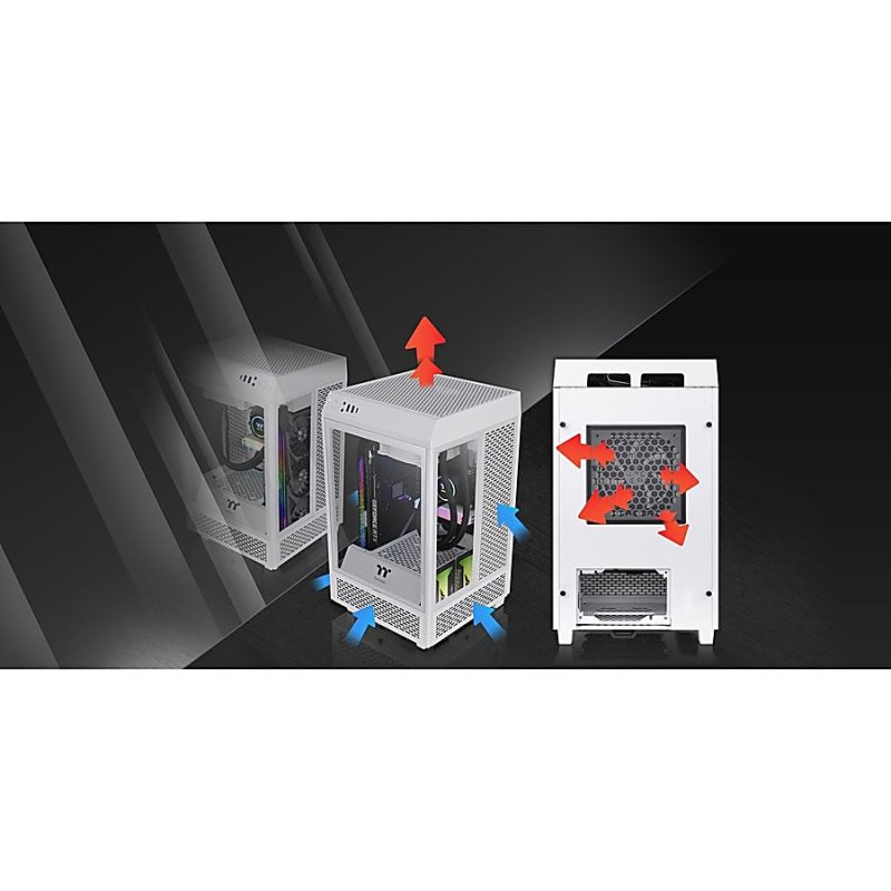 Thermaltake The Tower 100 Snow Mini Chassis - Mini-tower - Snow - SPCC, Tempered Glass - 4 x Bay - 2 x 4.72" x Fan(s) Installed - 0 - Mini ITX Motherboard Supported - 3 x Fan(s) Supported - Image 10