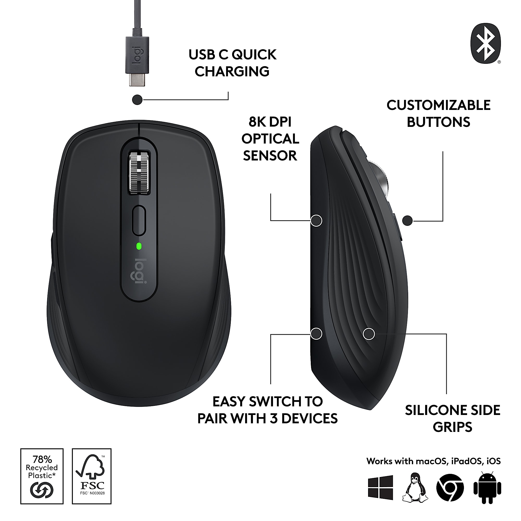 Logitech® MX Anywhere 3S Compact Wireless Mouse, 78% Recycled, Black, 910-006928 - Image 9