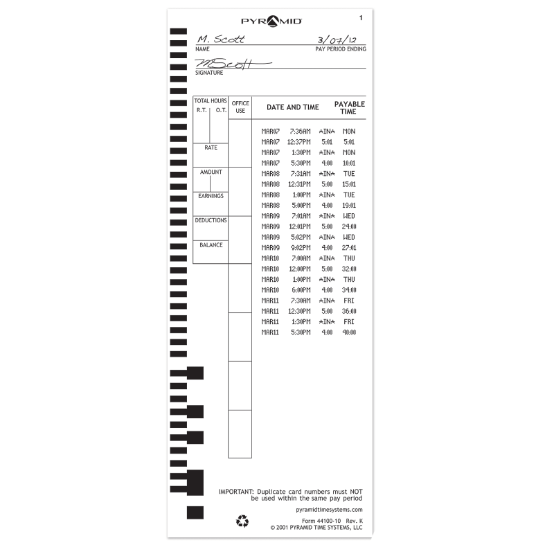 Pyramid™ 30% Recycled Time Cards For Pyramid Models 4000 & 5000, 9" x 3 1/2", Pack Of 100 - Image 4