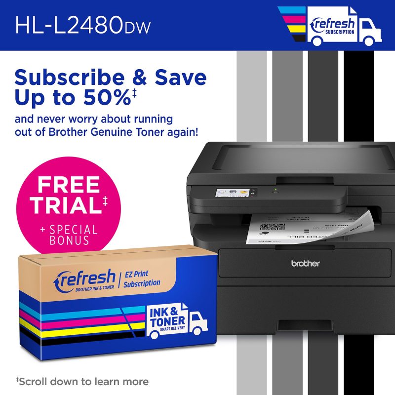 Brother HL-L2480DW Wireless Compact Monochrome Multi-Function Laser Printer, Copy & Scan, Refresh EZ Print Eligibility - Image 5