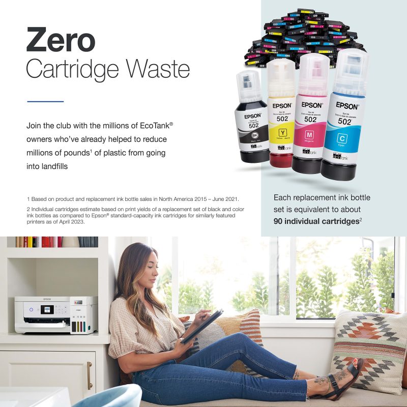 Epson® EcoTank® ET-2850 Cartridge-Free Supertank Wireless Inkjet All-in-One Color Printer - Image 4