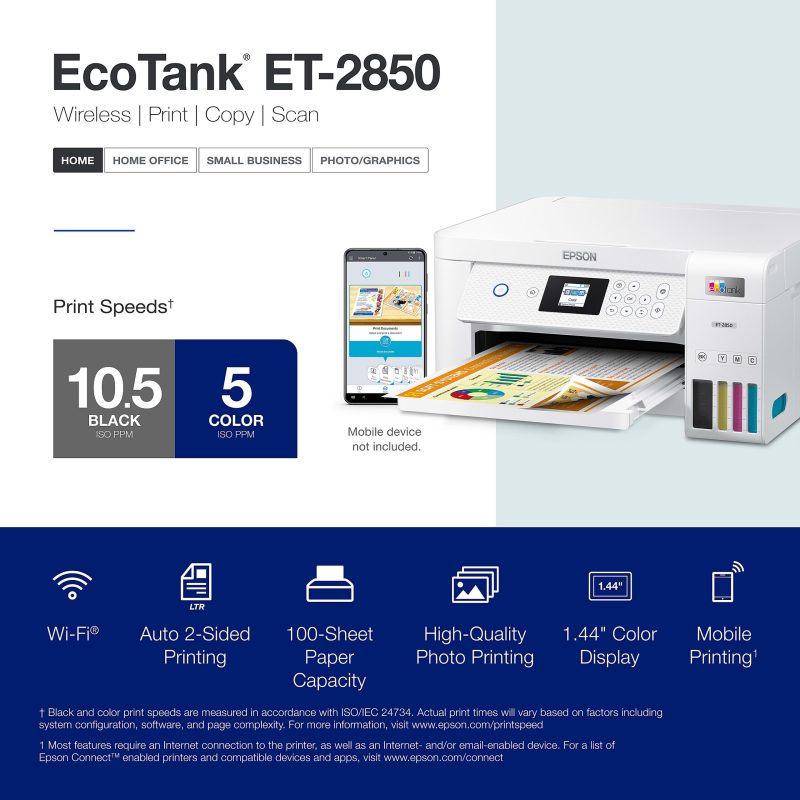 Epson® EcoTank® ET-2850 Cartridge-Free Supertank Wireless Inkjet All-in-One Color Printer - Image 5