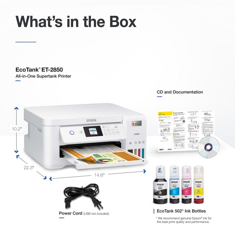 Epson® EcoTank® ET-2850 Cartridge-Free Supertank Wireless Inkjet All-in-One Color Printer - Image 7