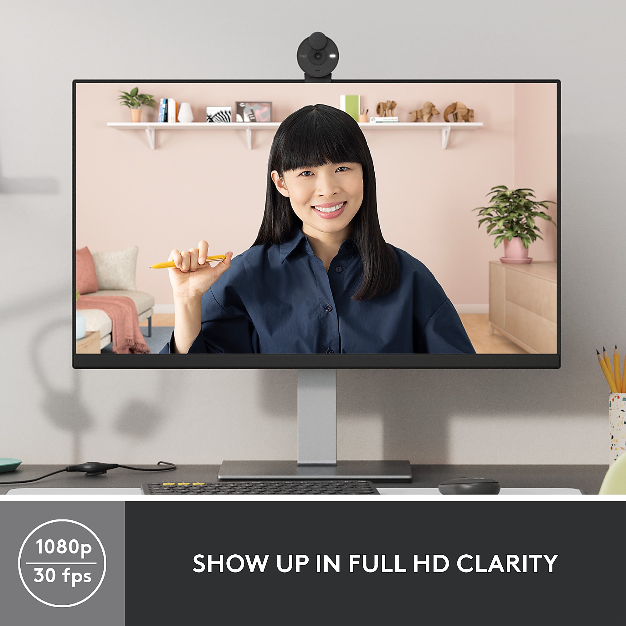 Logitech® Brio 300 HD Webcam With Privacy Shutter, Graphite - Image 2