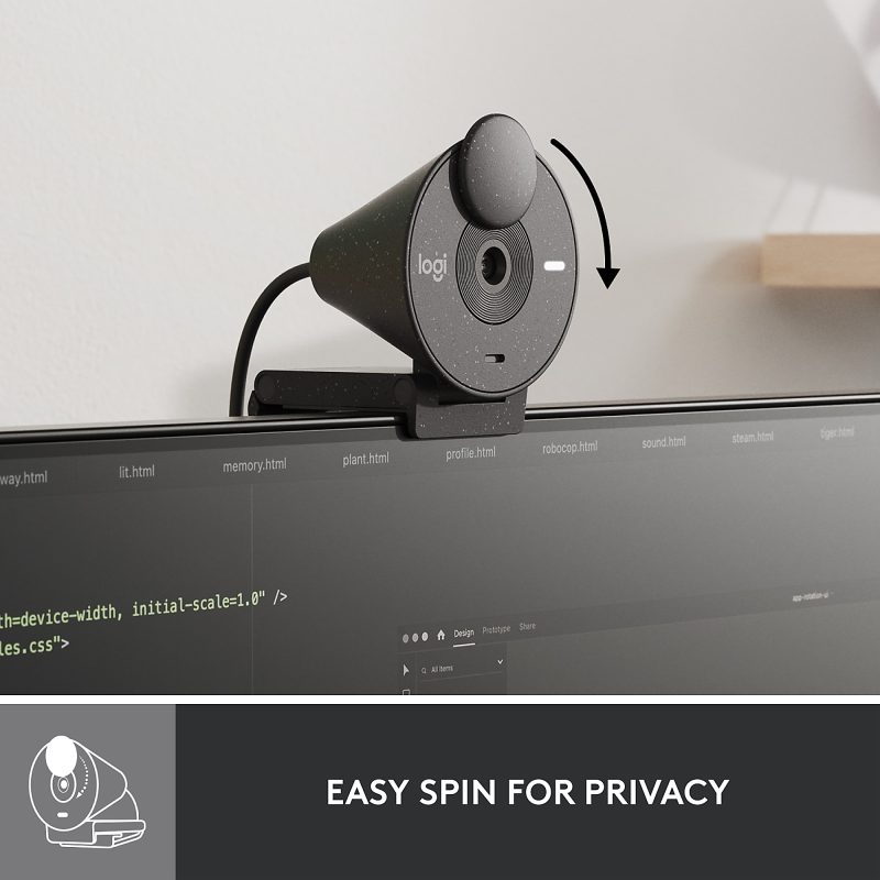 Logitech® Brio 300 HD Webcam With Privacy Shutter, Graphite - Image 5