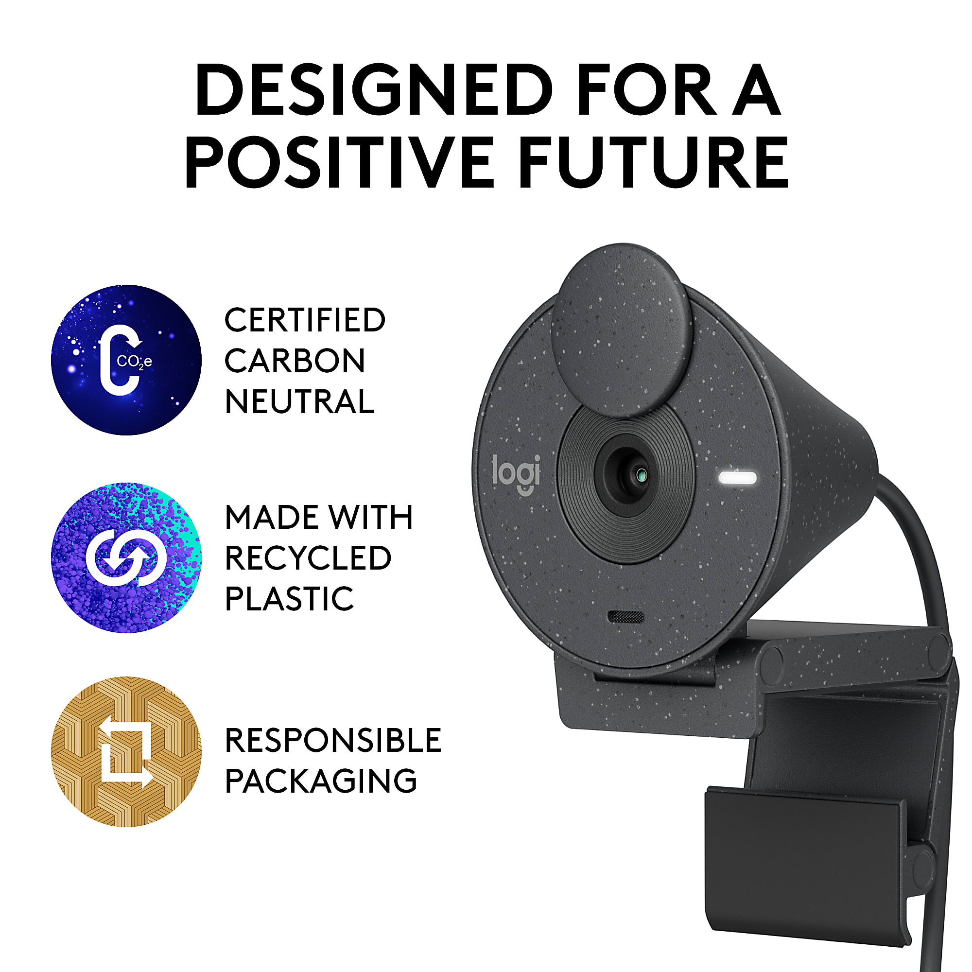 Logitech® Brio 300 HD Webcam With Privacy Shutter, Graphite - Image 8