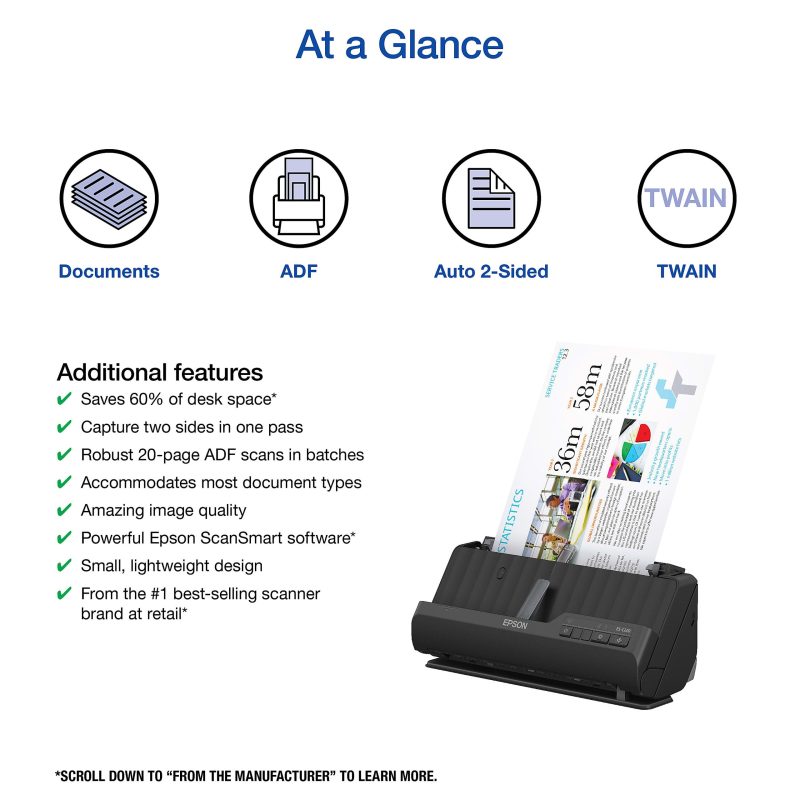 Epson® WorkForce® Compact Desktop Document Scanner, ES-C220 - Image 2