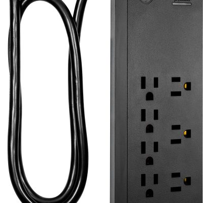 GE Pro 7-Outlet Surge Protector With USB, 3', Black