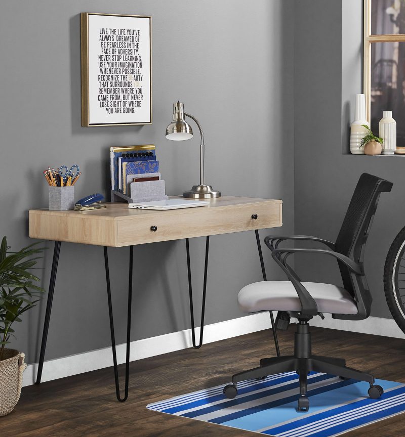 Realspace® Callay 42"W Writing Desk, Blonde Oak/Black - Image 7