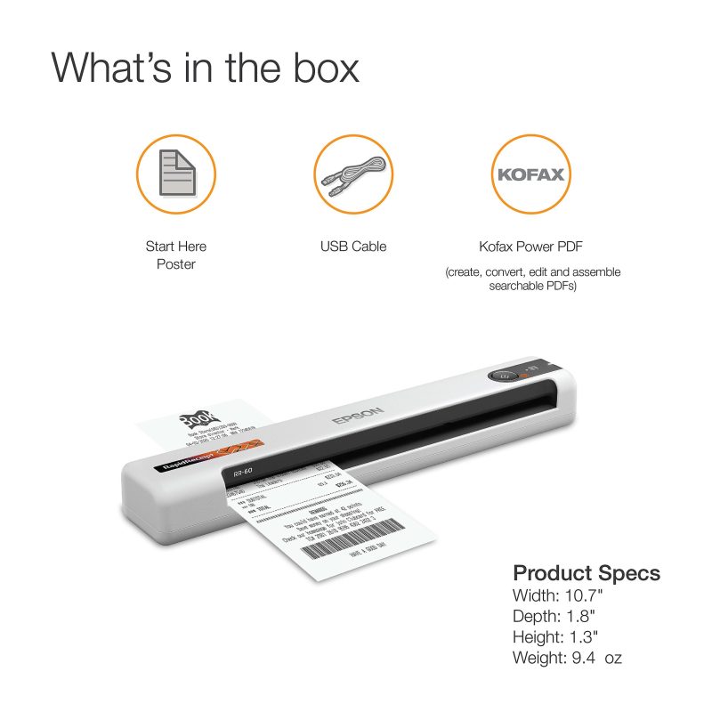 Epson® RapidReceipt™ Mobile Receipt And Color Document Scanner, RR-60 - Image 6
