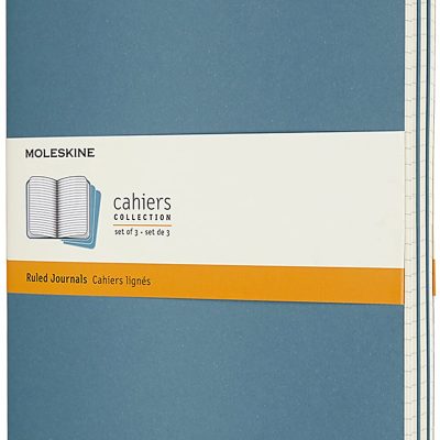 Moleskine Cahier Journals, Extra Large, 7.5" x 10", Ruled, 120 Pages, Brisk Blue, Set Of 3 Journals