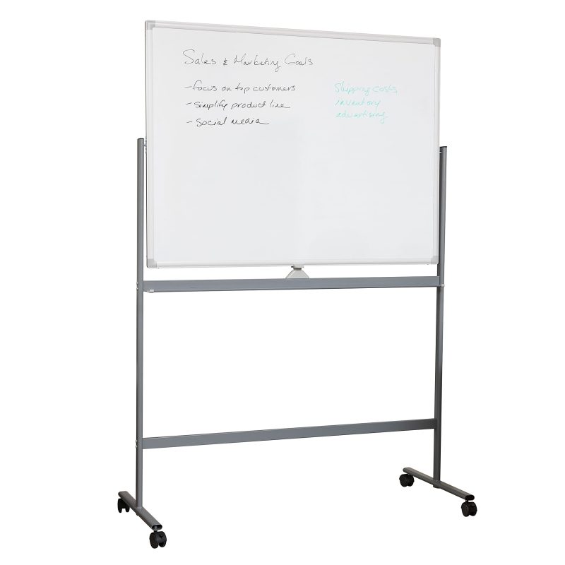 Mind Reader Magnetic Double-Sided Dry-Erase White Board with Base and Wheels, 73-1/2"H x 21"W x 49-1/2"H, White