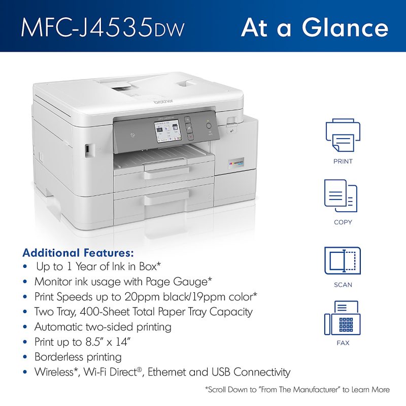Brother® INKvestment Tank MFC-J4535DW Wireless Inkjet All-In-One Color Printer - Image 2