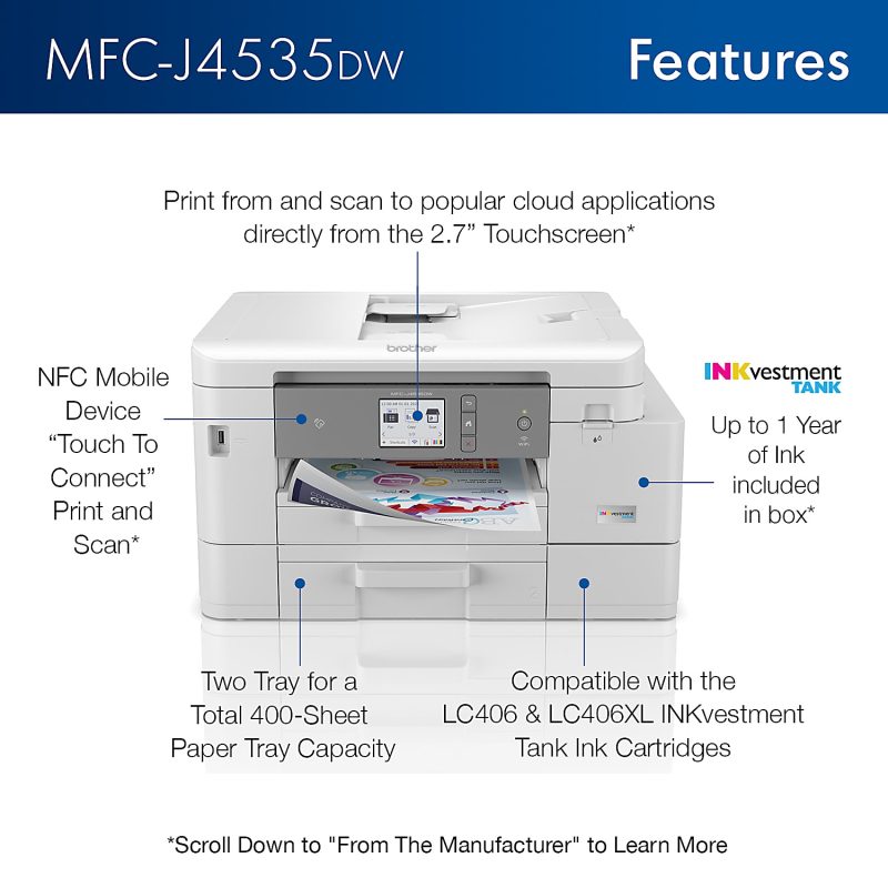 Brother® INKvestment Tank MFC-J4535DW Wireless Inkjet All-In-One Color Printer - Image 3