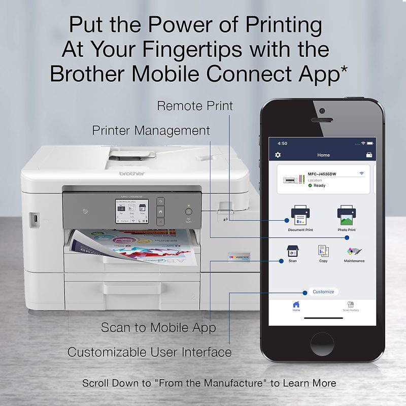 Brother® INKvestment Tank MFC-J4535DW Wireless Inkjet All-In-One Color Printer - Image 4