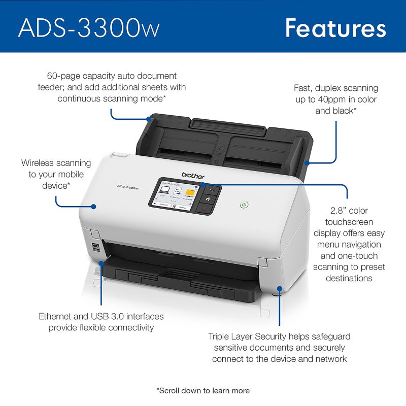 Brother® ADS-3300W Wireless High-Speed Desktop Scanner - Image 2