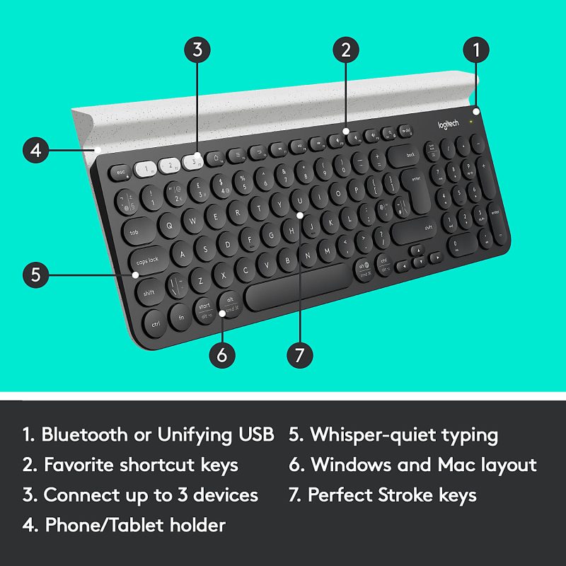 Logitech® K780 Multi-Device Wireless Keyboard, Full Size, Black/White, 920-008149 - Image 6