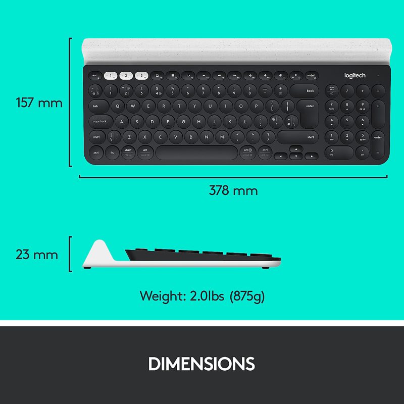 Logitech® K780 Multi-Device Wireless Keyboard, Full Size, Black/White, 920-008149 - Image 7