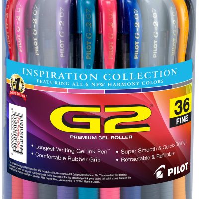 Pilot G2 Retractable Gel Pens, Fine Point, 0.7 mm, Clear Barrels, Blue Ink, Pack Of 12 Pens - Assorted,36
