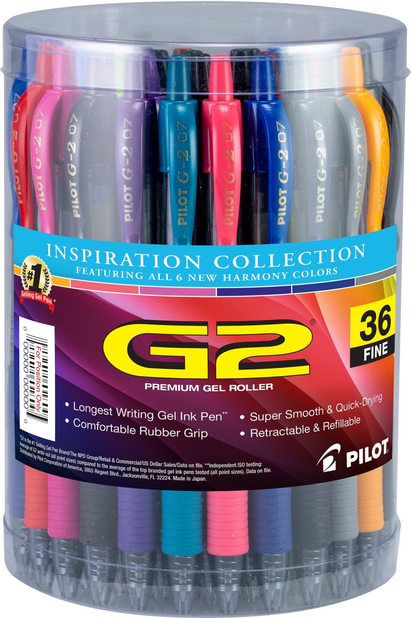 Pilot G2 Retractable Gel Pens, Fine Point, 0.7 mm, Clear Barrels, Blue Ink, Pack Of 12 Pens - Assorted,36
