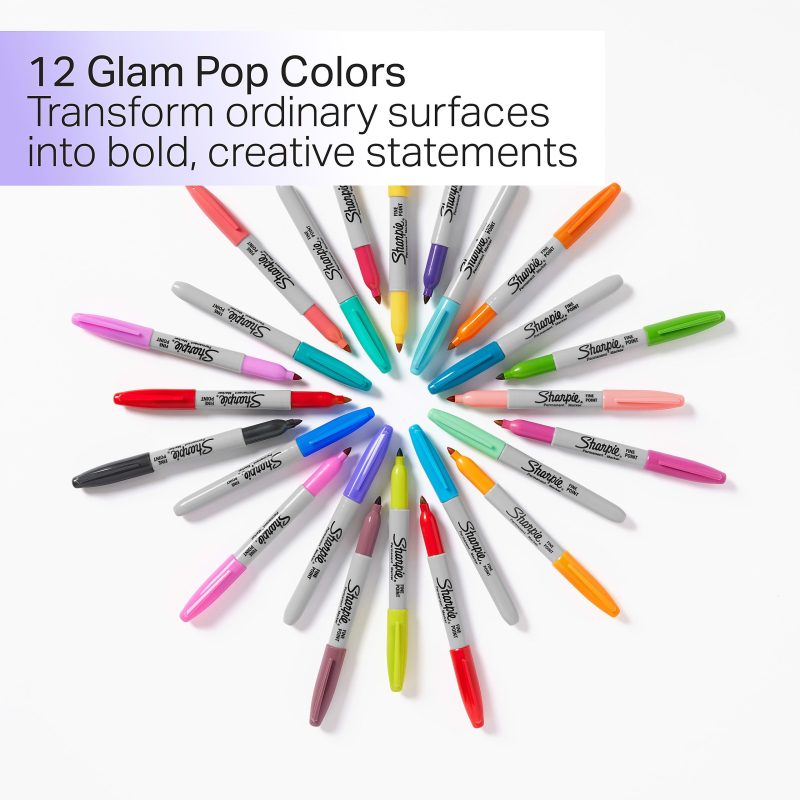 Sharpie® Glam Pop Permanent Markers, Ultra-Fine Point, Assorted Colors, Pack Of 24 Markers - Image 3