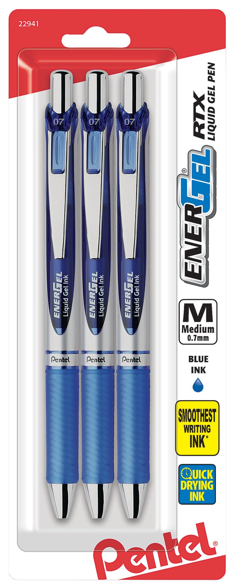 Pentel® EnerGel™ RTX Retractable Liquid Gel Pens, Medium Point, 0.7 mm, 54% Recycled, Blue Barrel, Blue Ink, Pack Of 12 Pens - Blue,3