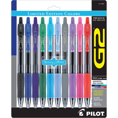 Pilot G2 Retractable Gel Pens, Fine Point, 0.7 mm, Clear Barrels, Blue Ink, Pack Of 12 Pens - Assorted,10
