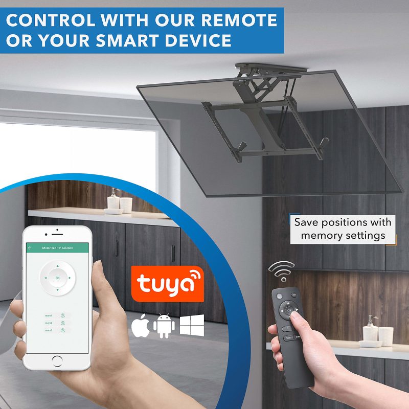 Mount-It! Motorized Ceiling 70" TV Mount With Remote and App Controller, Black - Image 4