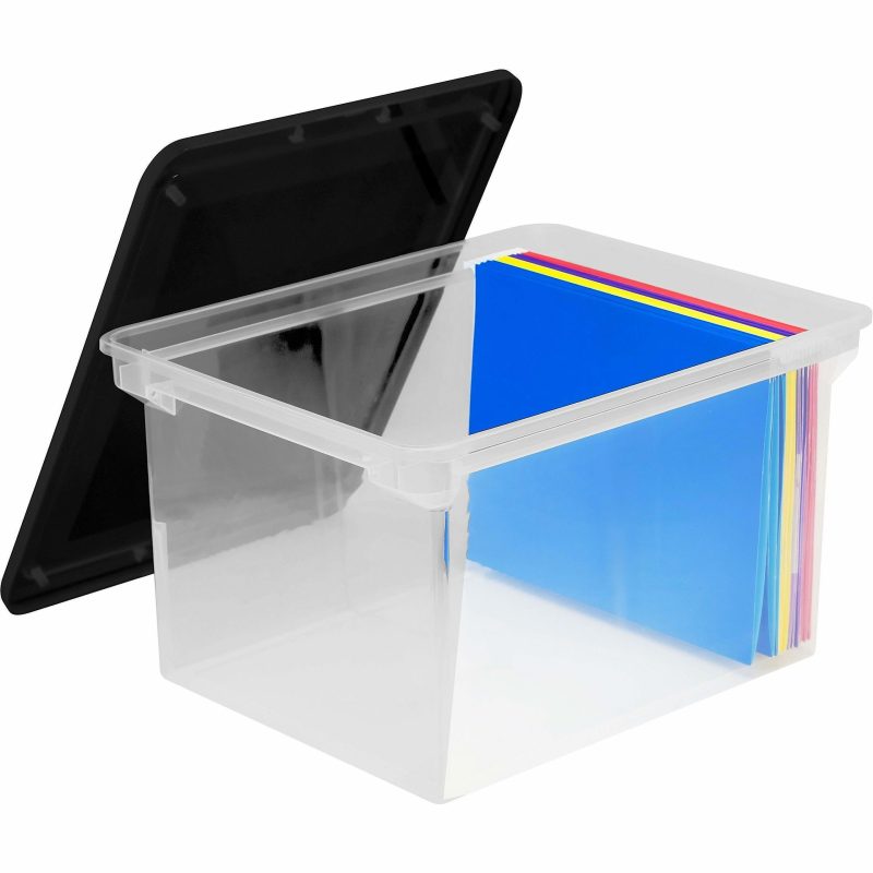 Storex Plastic File Tote Storage Box, 9-1/4" x  15-1/2" x 12-1/4", Blue/Clear - Image 2
