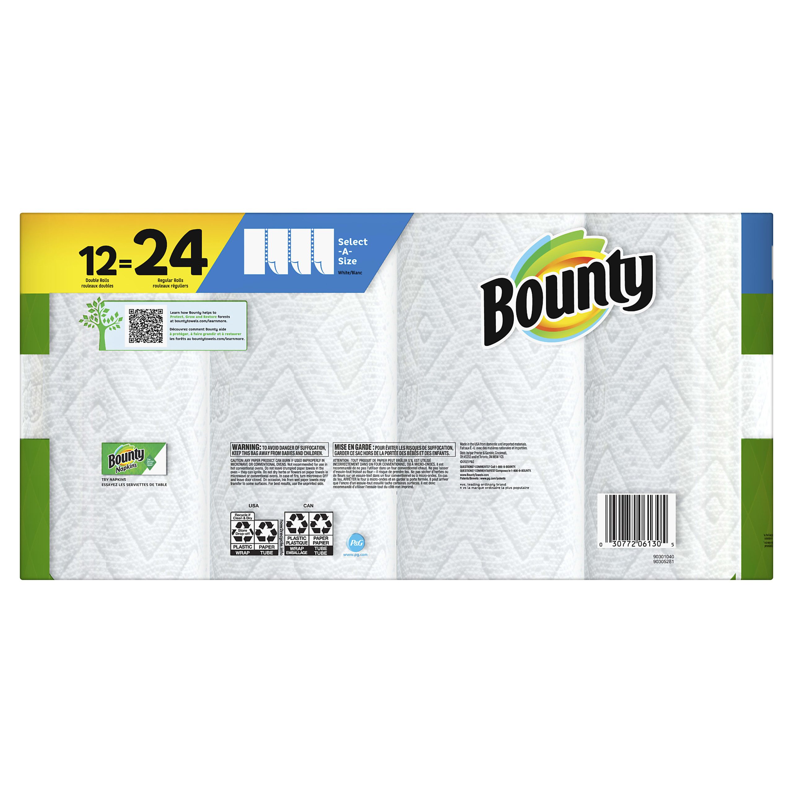 Bounty Select-A-Size 2-Ply Paper Towels, Double Rolls, 6" x 11", White, 90 Sheets Per Roll, Pack Of 12 Rolls - Image 6