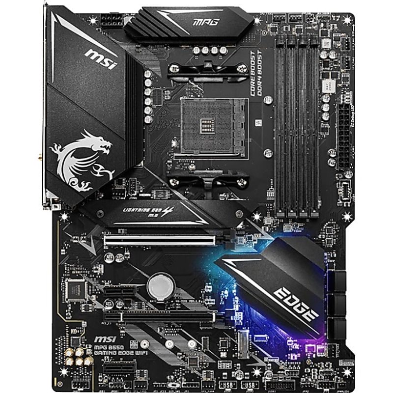 MSI MPG B550 GAMING EDGE WIFI Desktop Motherboard - AMD B550 Chipset - Socket AM4 - ATX - 128 GB DDR4 SDRAM Maximum RAM - DIMM, UDIMM - 4 x Memory Slots - 2.5Gigabit Ethernet - IEEE 802.11 a/b/g/n/ac/ax - HDMI - DisplayPort - 6 x SATA Interfaces - Image 4