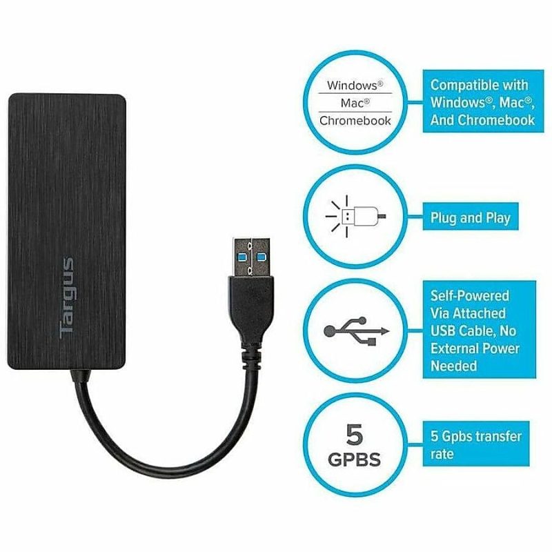 Targus® 4-Port USB 3.0 SuperSpeed™ Hub, 2.75"H x 0.5"W x 0.5"D - Image 9