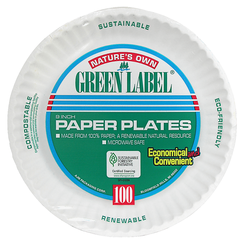 AJM Green Label Paper Plates, 9", White, Box Of 1,200 Plates - Image 2