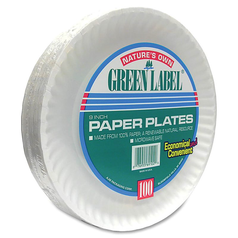 AJM Green Label Paper Plates, 9", White, Box Of 1,200 Plates - Image 7