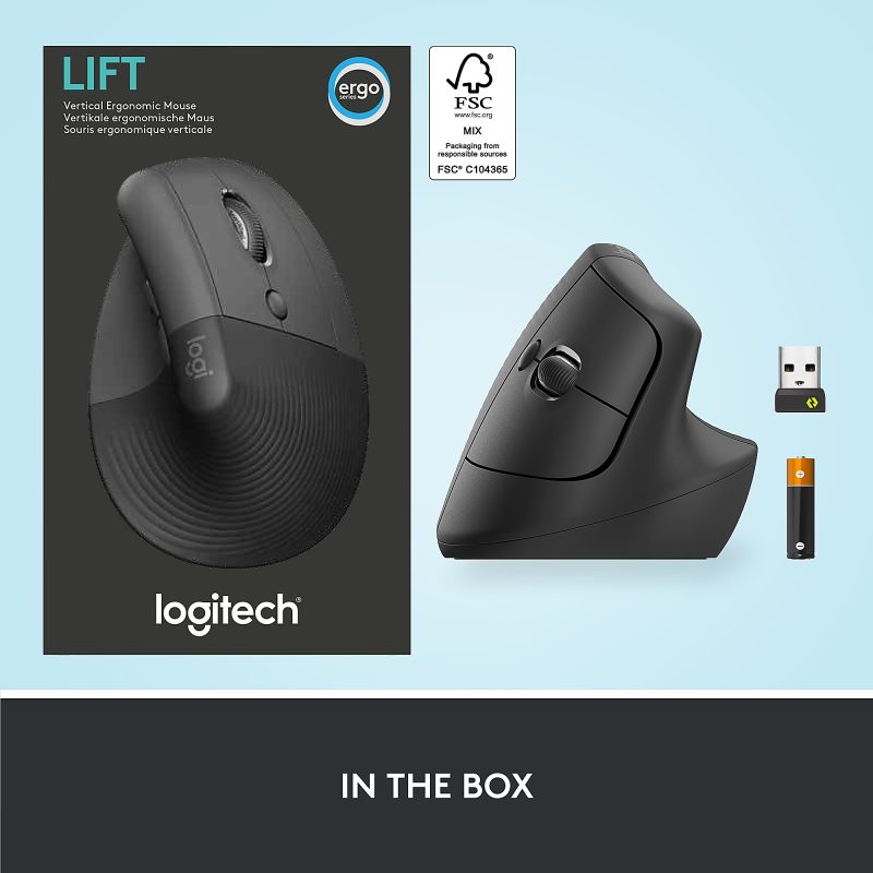 Logitech Lift Vertical Ergonomic Mouse, Graphite, Wireless, Quiet clicks - Image 5