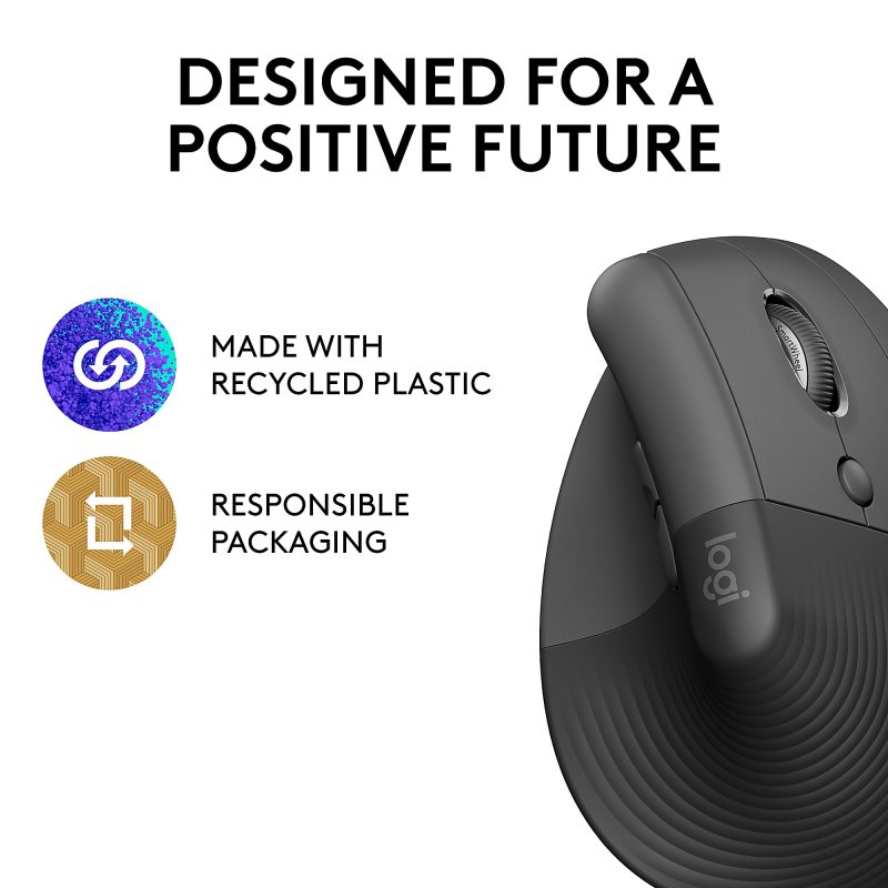 Logitech Lift Vertical Ergonomic Mouse, Graphite, Wireless, Quiet clicks - Image 6