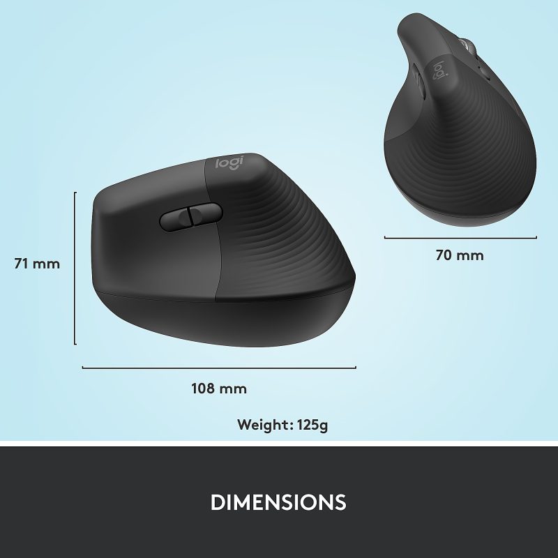 Logitech Lift Vertical Ergonomic Mouse, Graphite, Wireless, Quiet clicks - Image 9