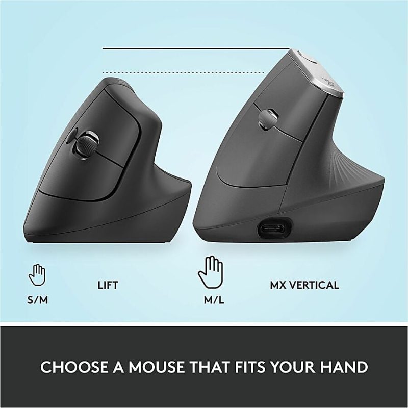 Logitech Lift Vertical Ergonomic Mouse, Graphite, Wireless, Quiet clicks - Image 10