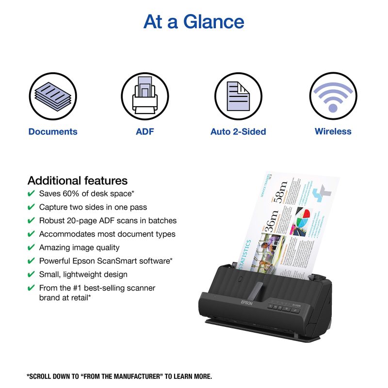 Epson WorkForce® Wireless Compact Desktop Document Scanner, ES-C320W - Image 2